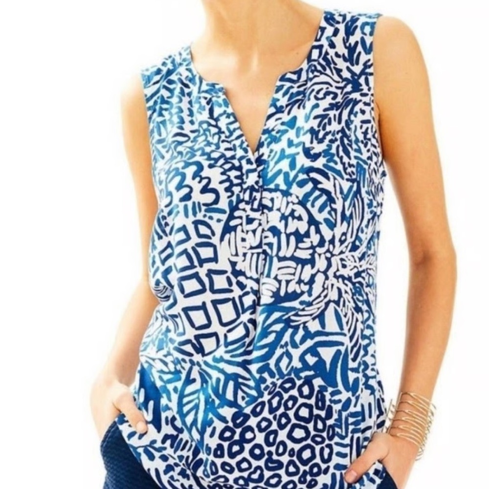 Lilly Pulitzer Stacey Sleeveless Blue and White Top | Size Small - Picture 7 of 7